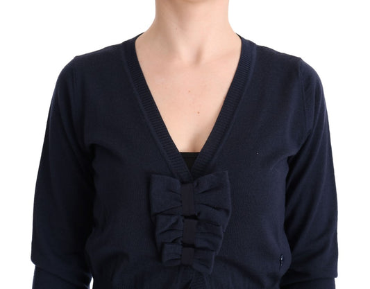 Dark blue knitted sweater with ribbed cuffs and hem