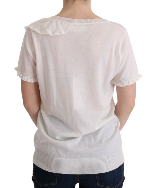 White short sleeve shirt on woman's back