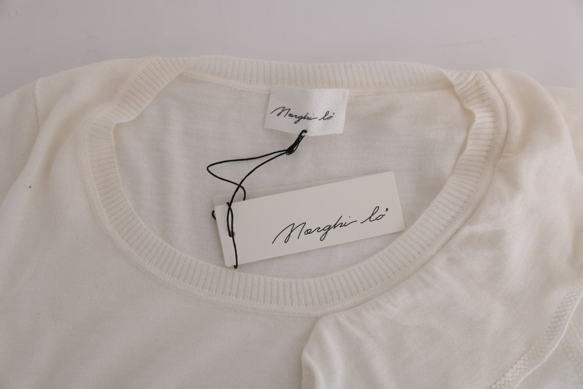 White sweater on hanger with tag