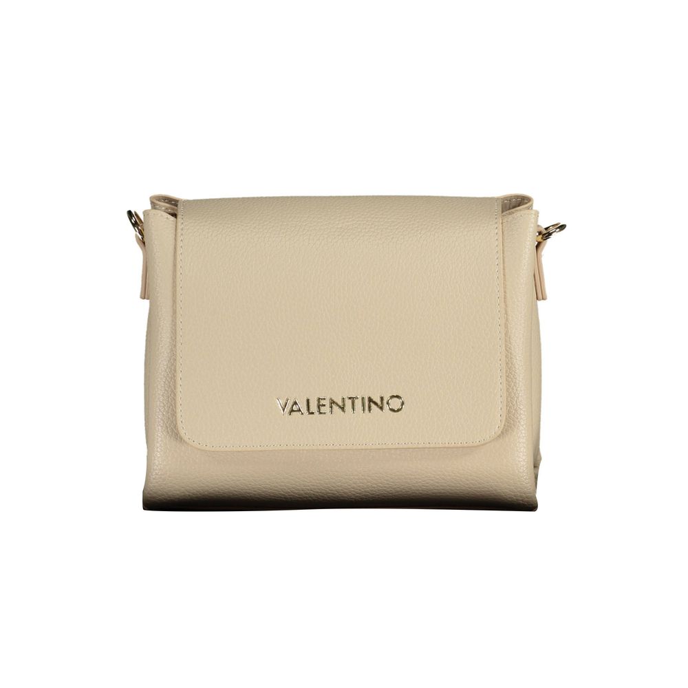 Small beige leather crossbody bag with black strap