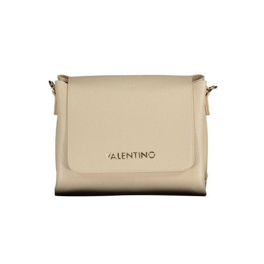Small beige leather crossbody bag with black strap