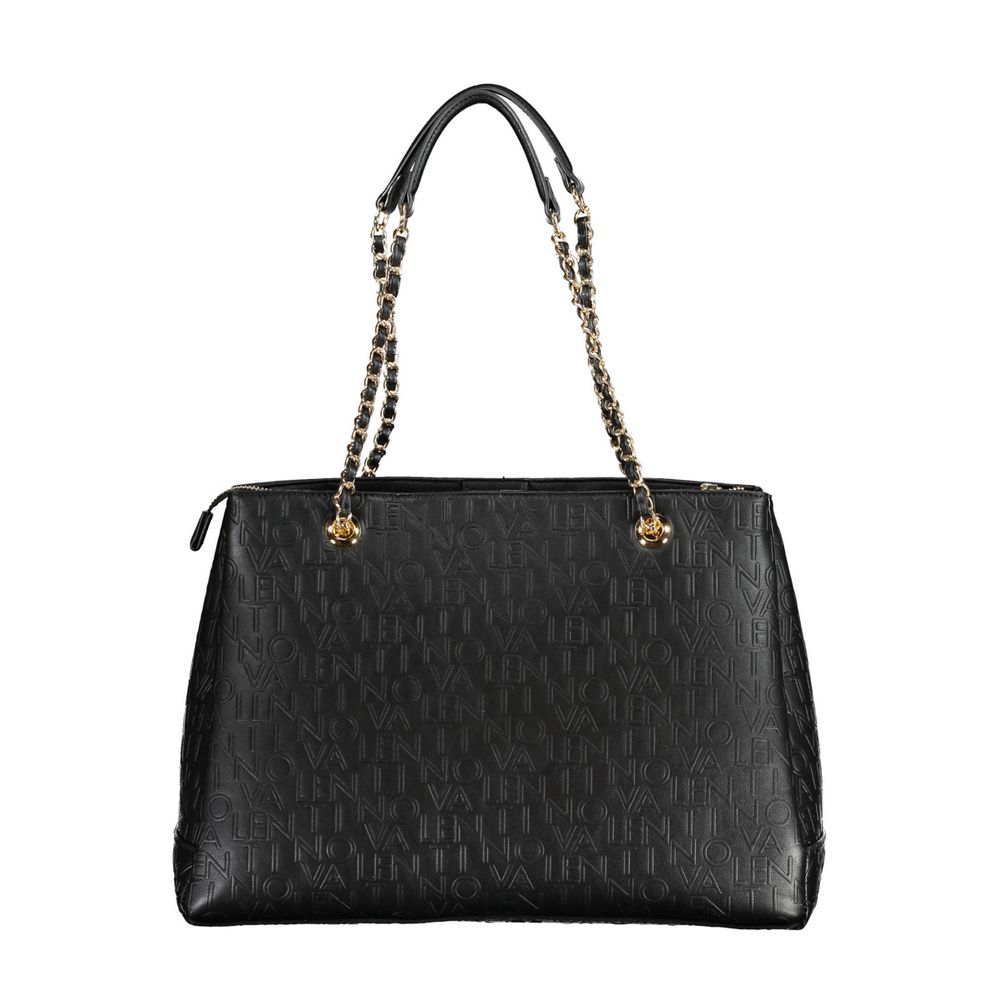 Black leather handbag with gold hardware