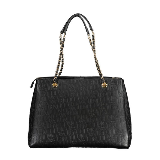 Black leather handbag with gold hardware