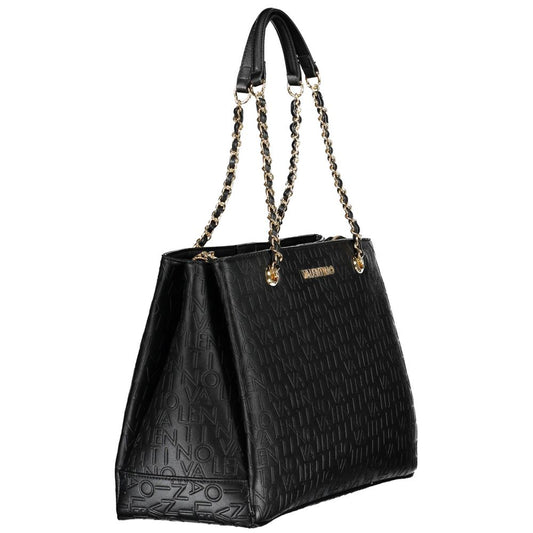 Black leather handbag with gold hardware