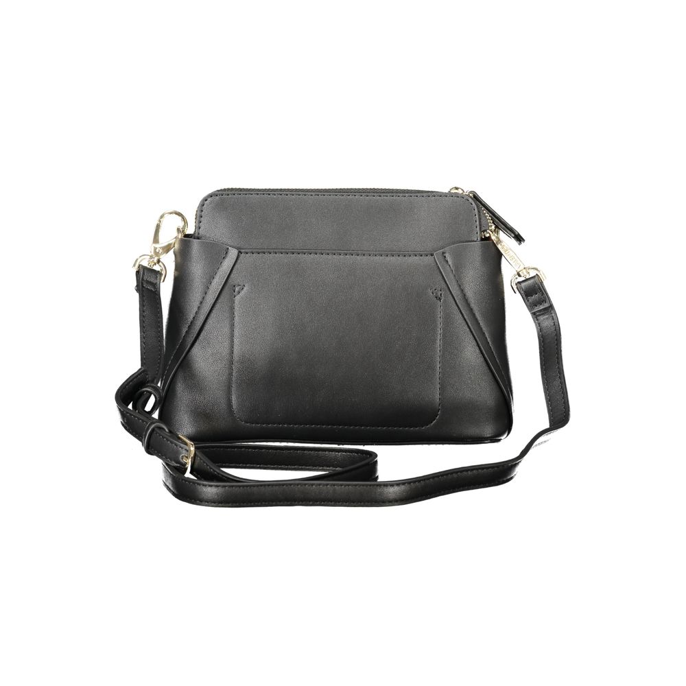 Black leather crossbody bag with gold accents