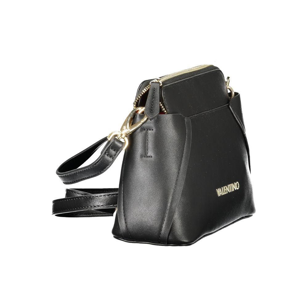 Black leather handbag with gold chain strap