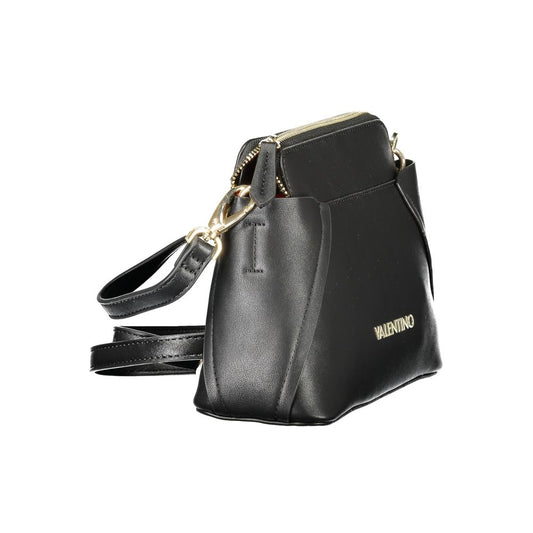 Black leather handbag with gold chain strap