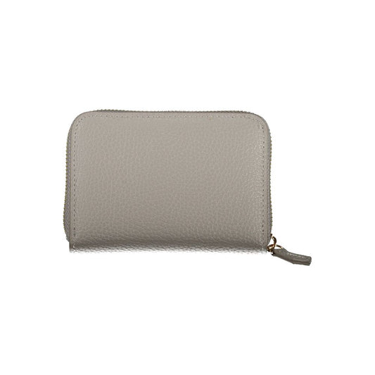Small gray leather wallet with zipper closure