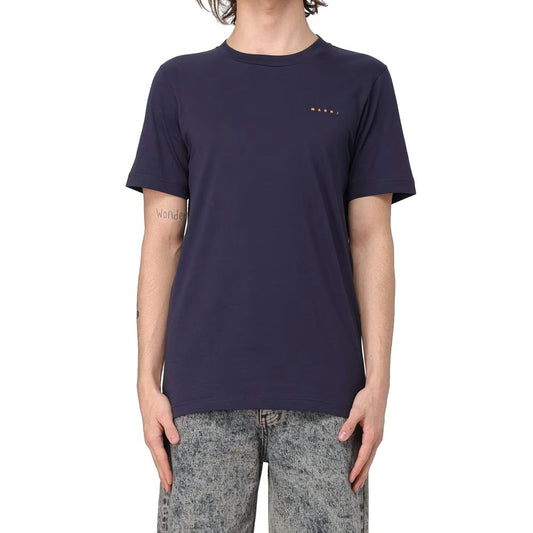 Navy blue short sleeve t-shirt on a person