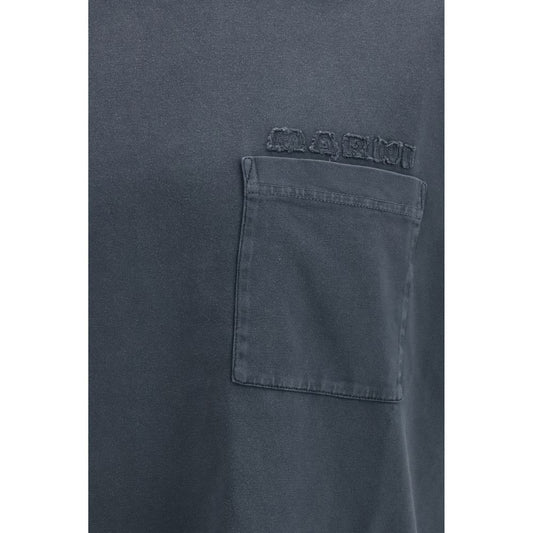 A black cotton t-shirt with a small pocket on the left chest area