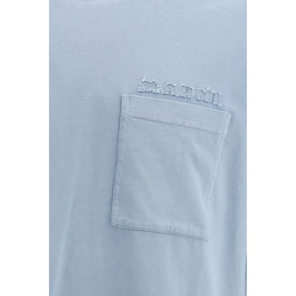 A light blue cotton t-shirt with a small pocket on the left chest area