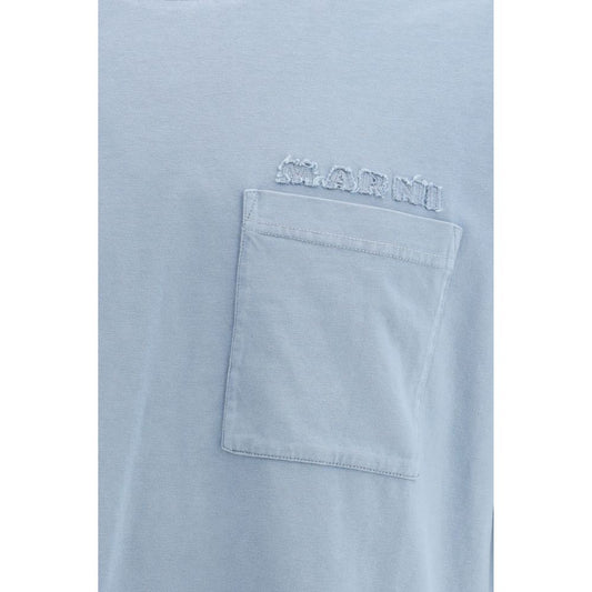 A light blue cotton t-shirt with a small pocket on the left chest area