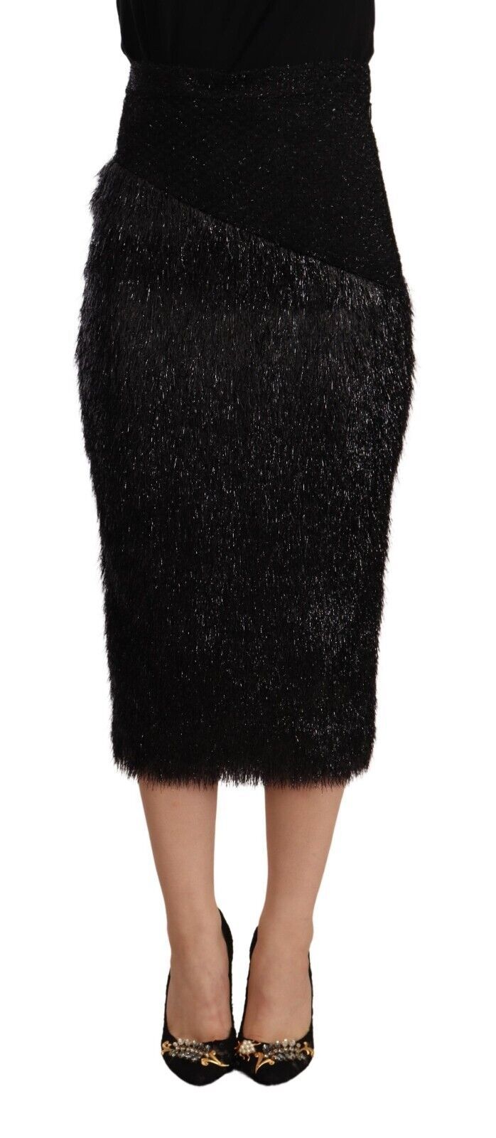 Black sequined skirt with ruffled hem
