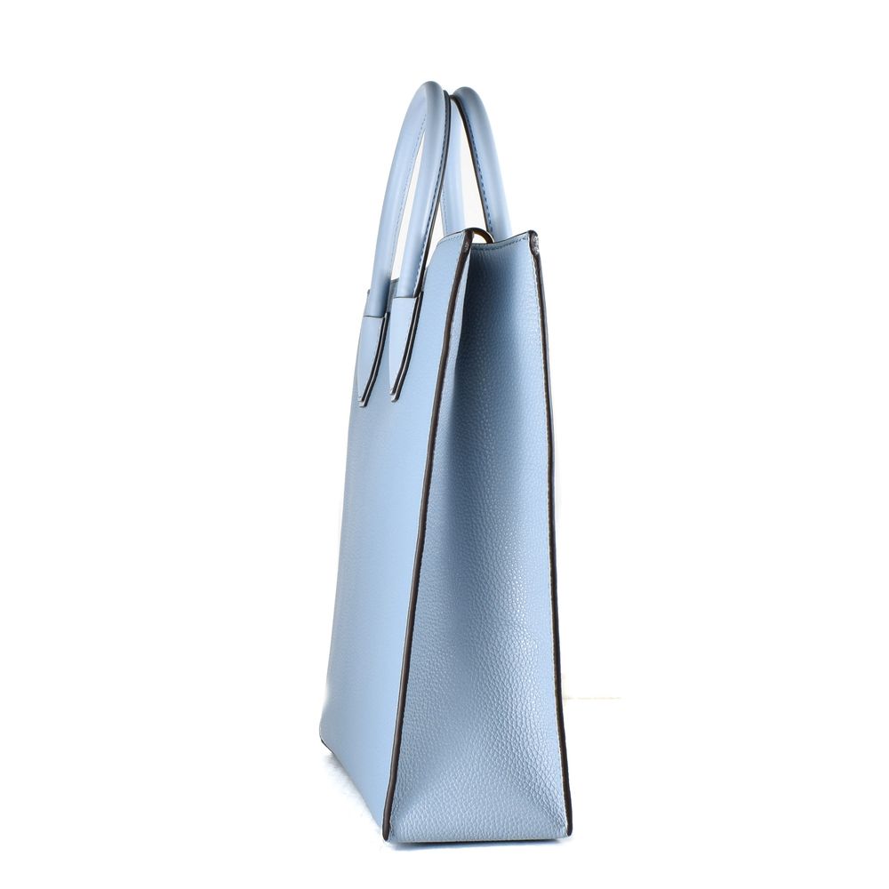 Blue leather handbag with long strap