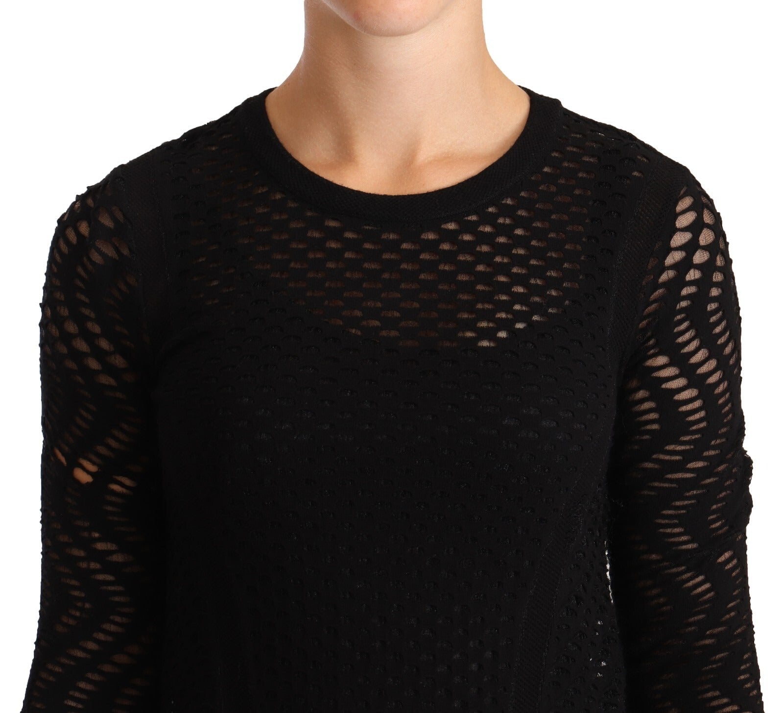 A black body-con dress with long sleeves and a sheath silhouette