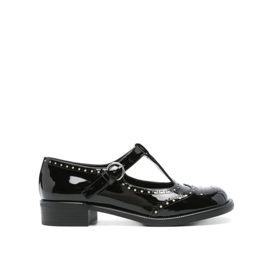 Black leather women's shoe with studded detailing
