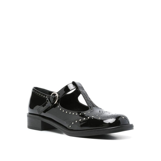 Black leather women's shoe with studded detailing