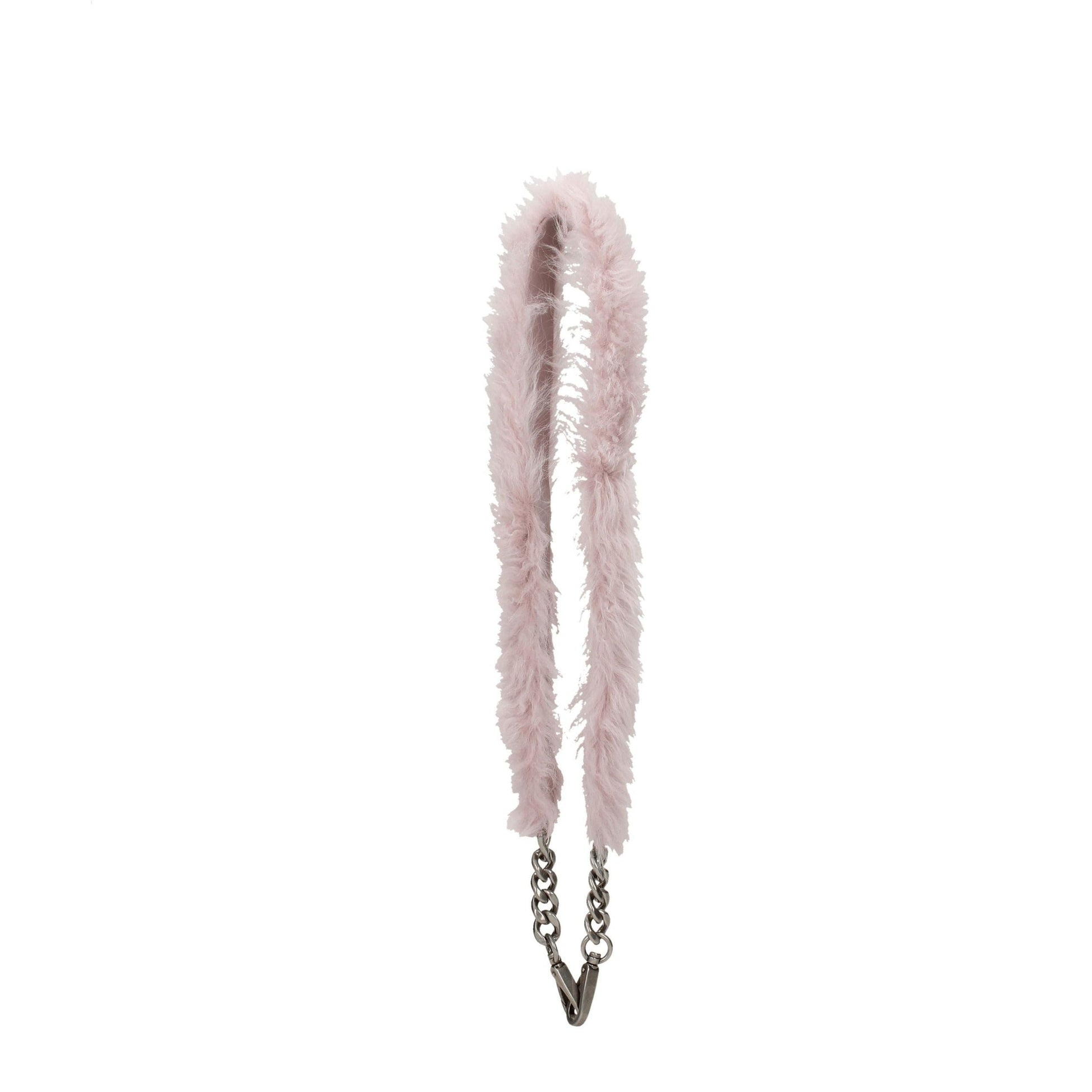 Pink fuzzy keychain on chain