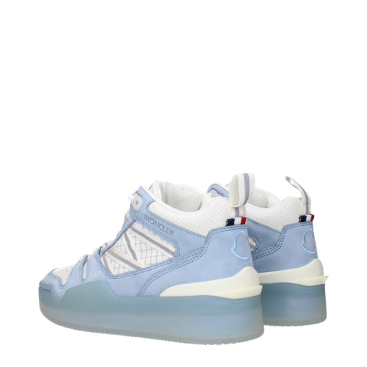 Blue high top sneakers with white laces and a logo on the side