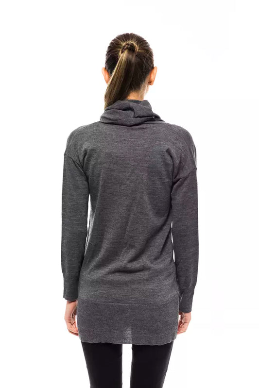 Grey hoodie on woman's back