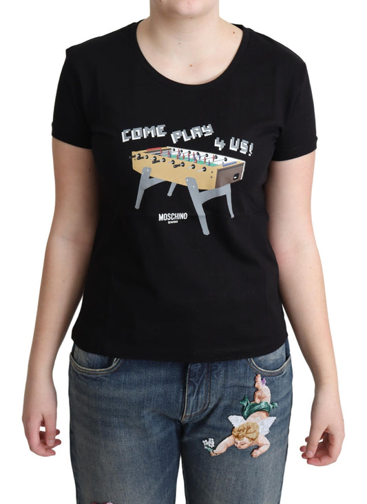 Black t-shirt with graphic design featuring a pool table and balls