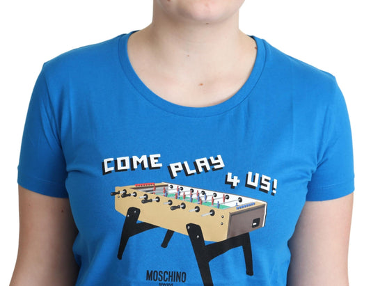 Blue t-shirt with graphic design of a tabletop game