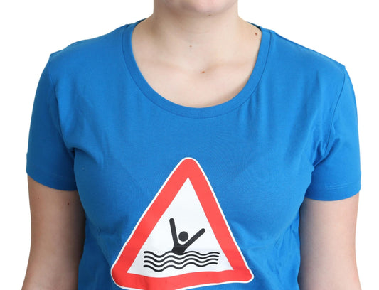 Blue t-shirt with swimming sign