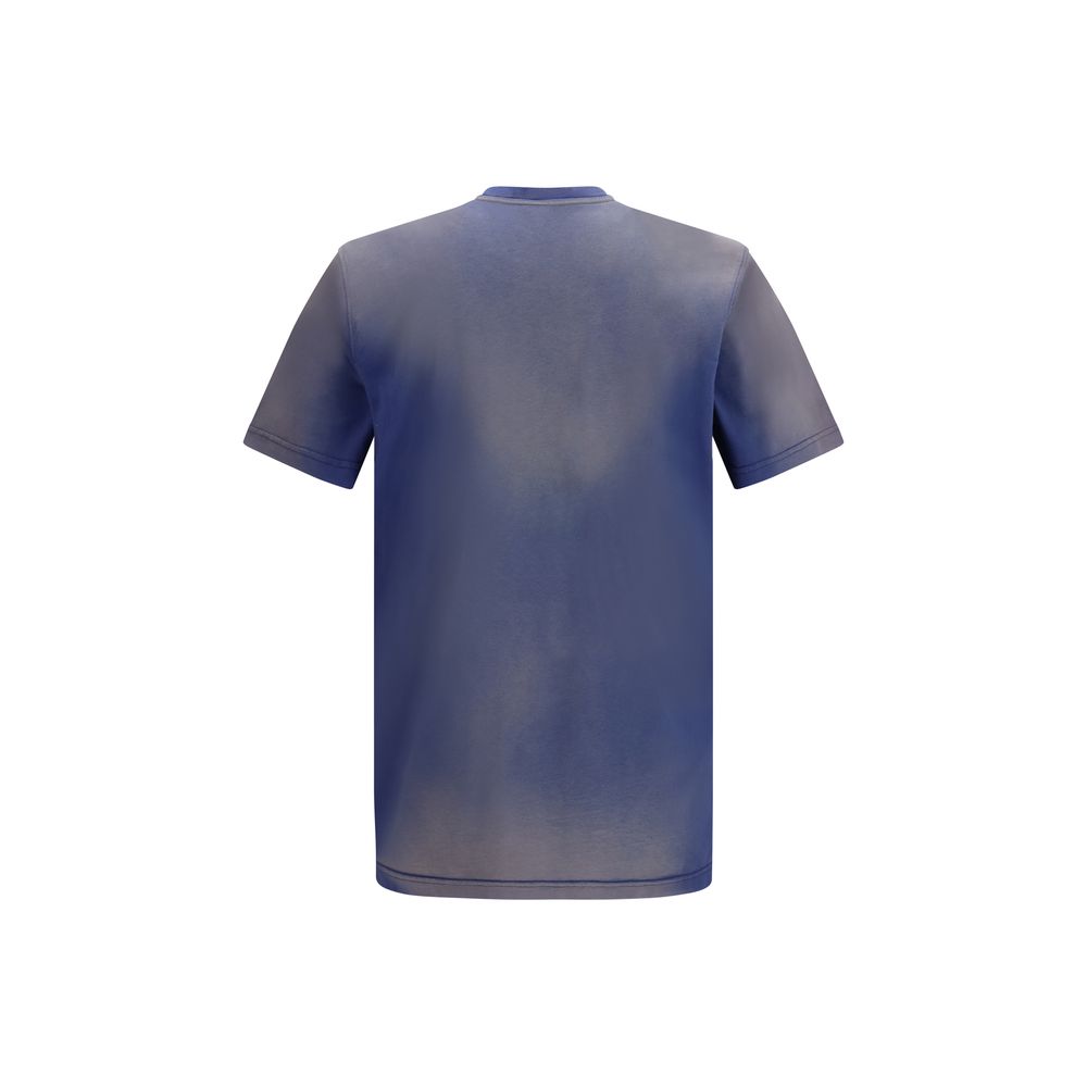 A blue cotton t-shirt with a distressed design on the back