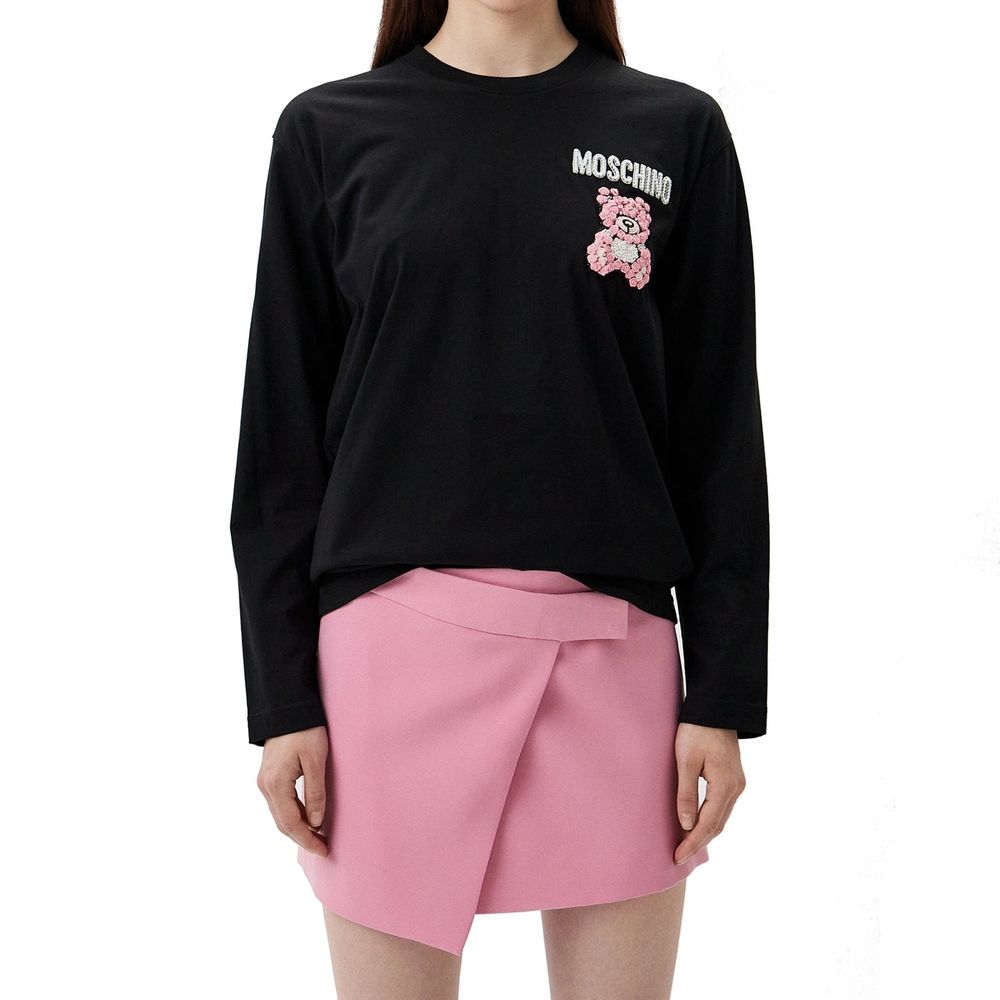 Black long sleeve shirt with pink logo on front