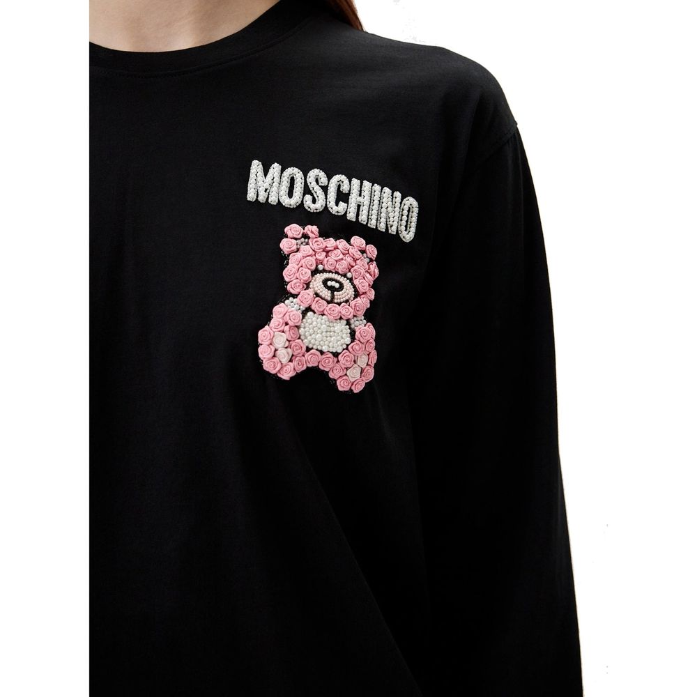 Black sweatshirt with pink teddy bear embroidery on front