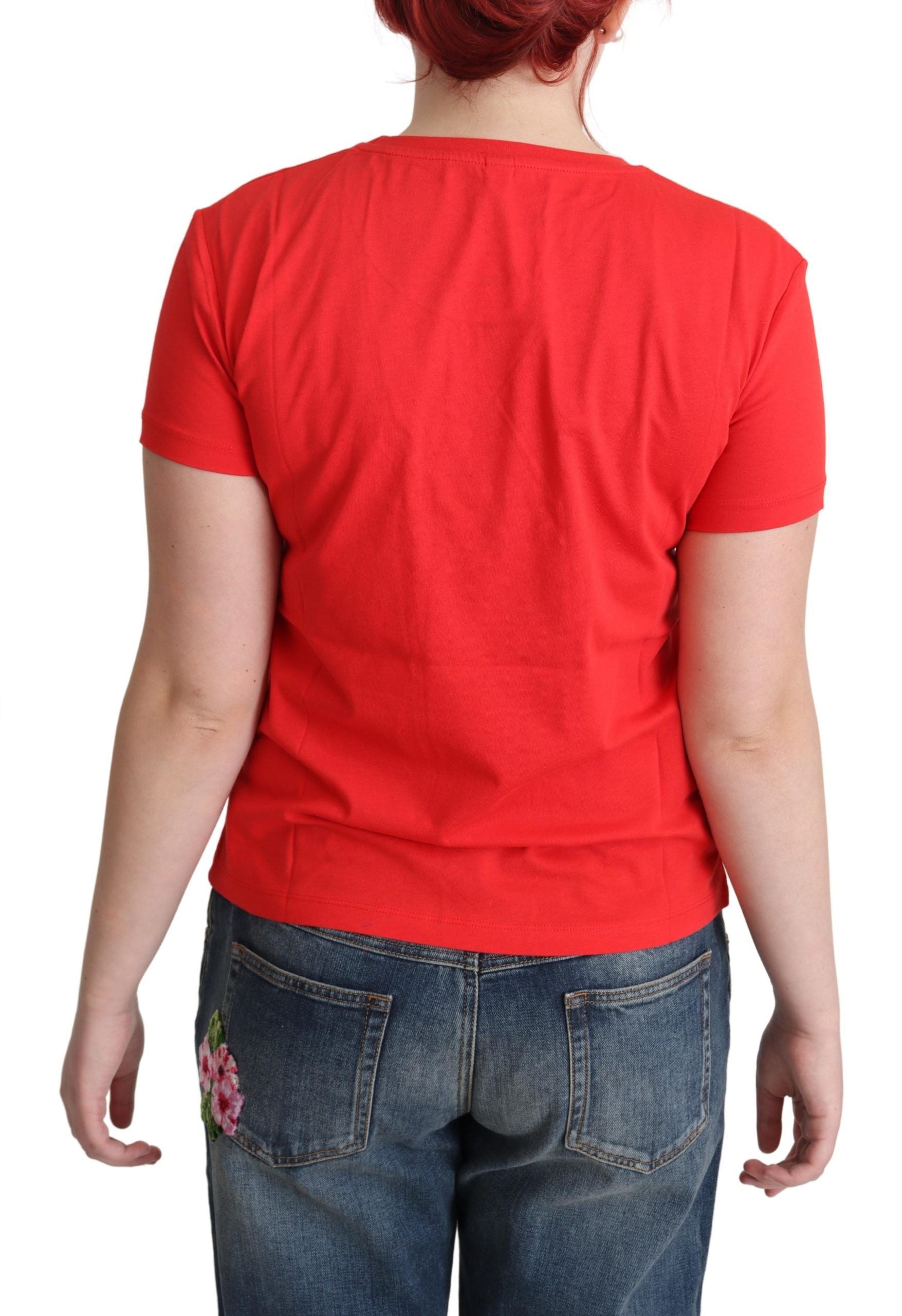 Red t-shirt on woman's back