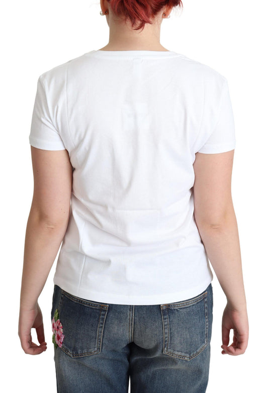 White t-shirt on a person wearing jeans