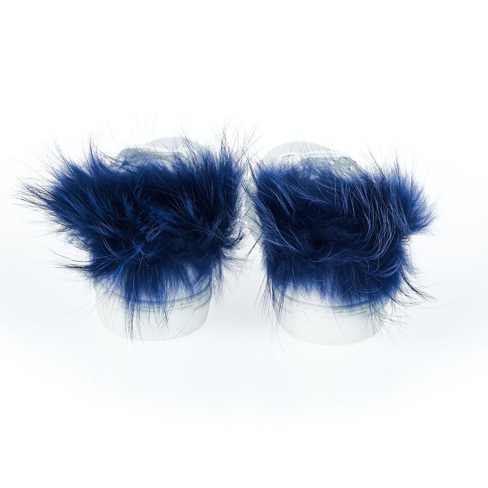 Blue furry women's sneakers with white soles