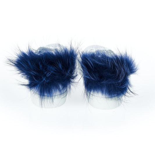Blue furry women's sneakers with white soles