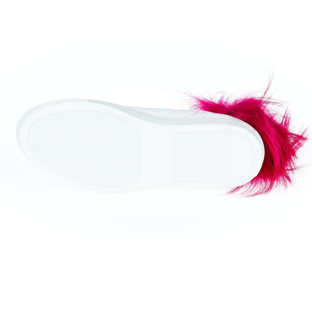 Pink and white women's sneaker with fur trim