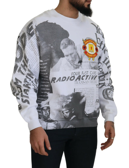 Man wearing graphic sweatshirt with collage of images