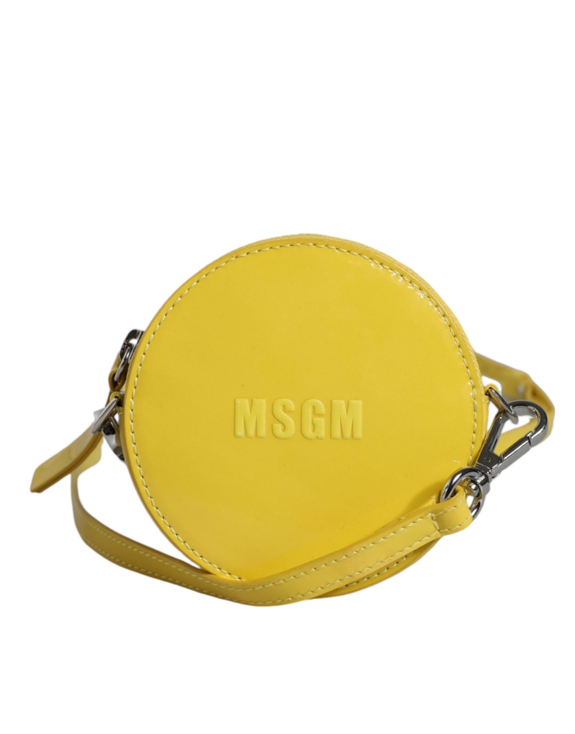 Yellow leather purse with metal hardware