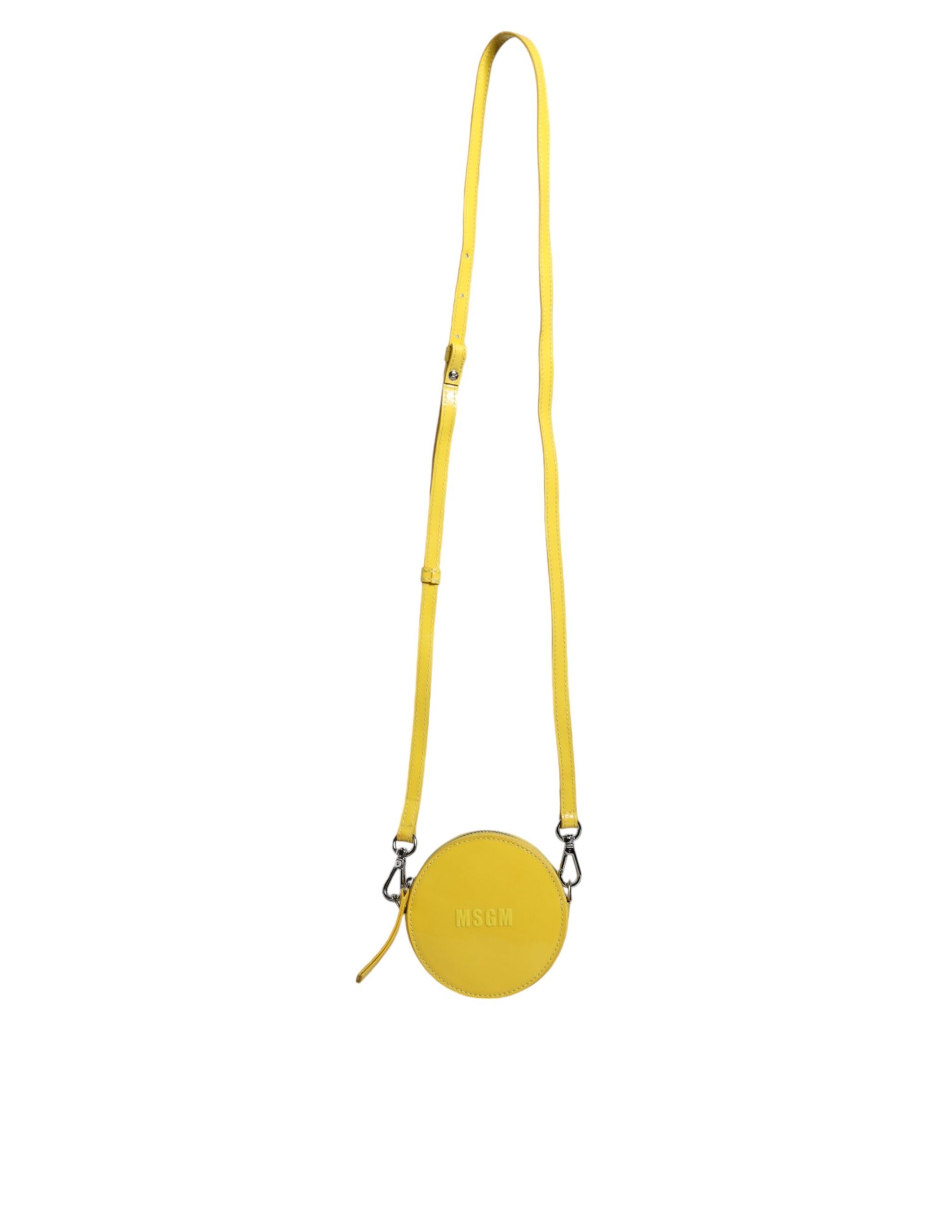 Yellow crossbody bag with black straps