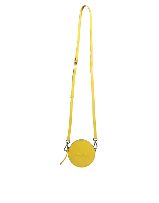 Yellow crossbody bag with black straps