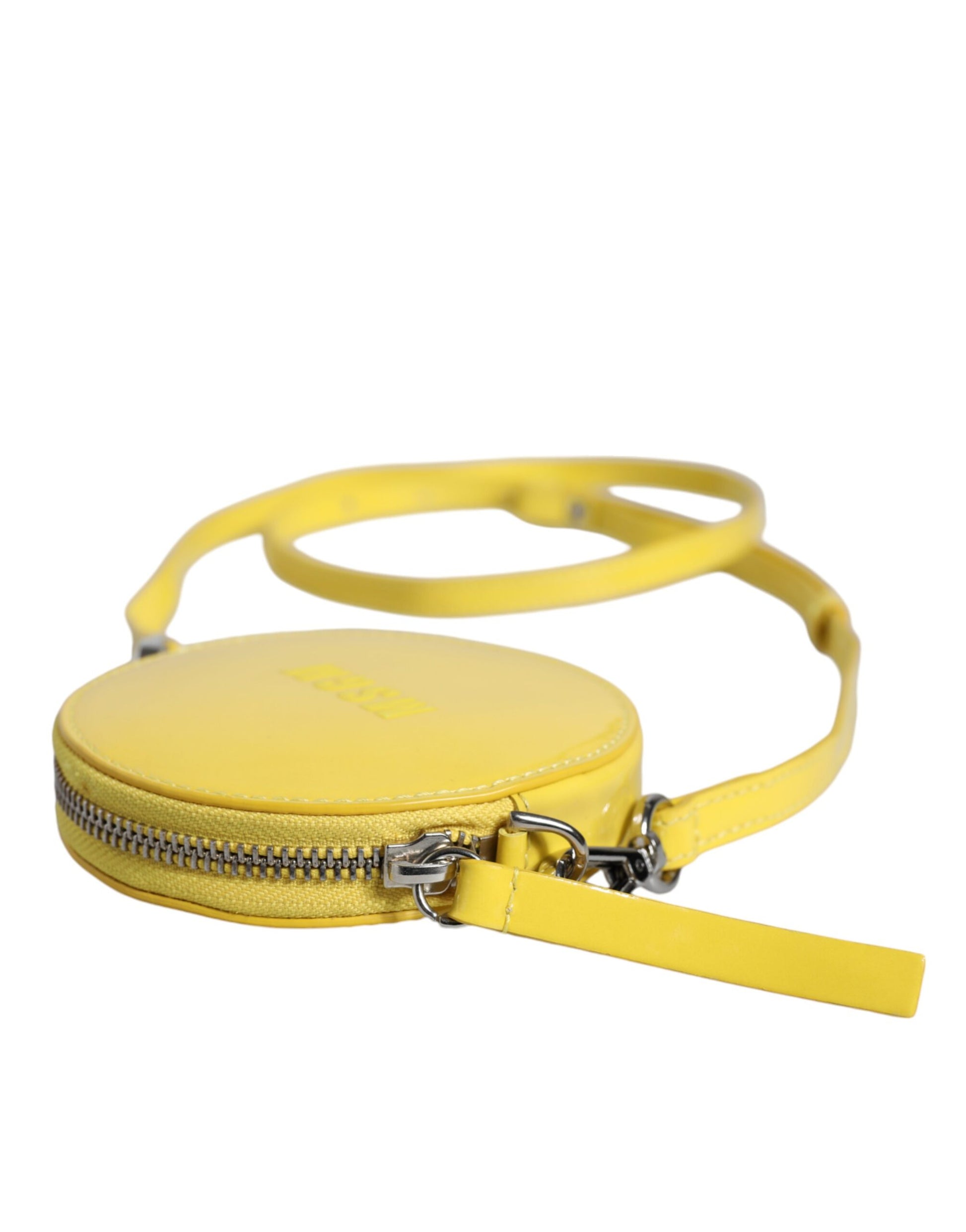 Yellow leather pouch with zipper closure