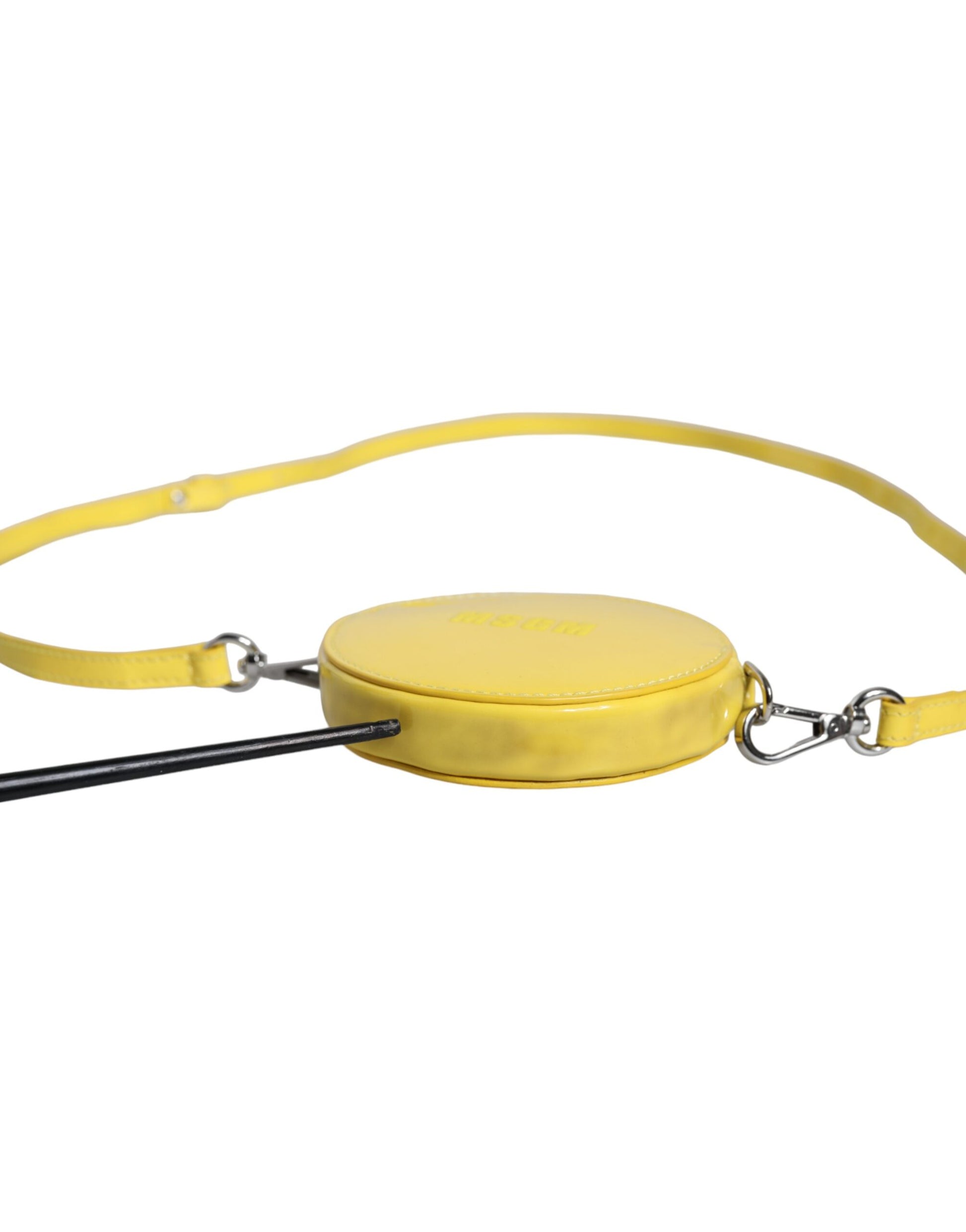 Yellow leather dog collar with metal clasp