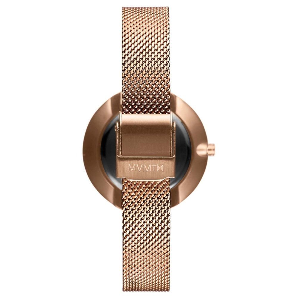 A copper watch with a mesh band