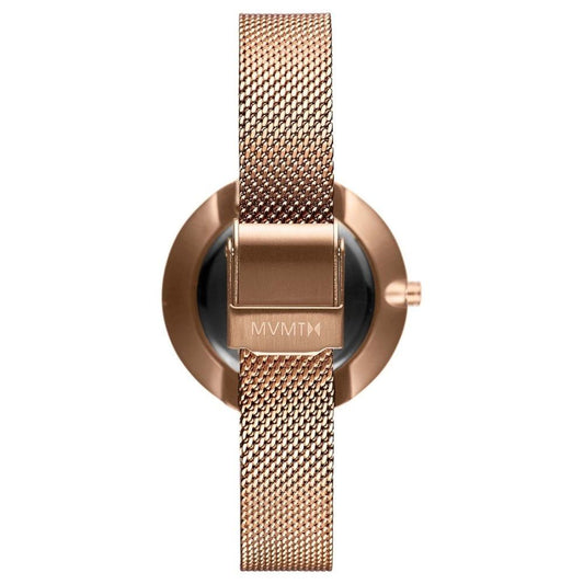 A copper watch with a mesh band