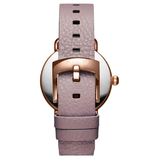 Pink leather watch with rose gold accents