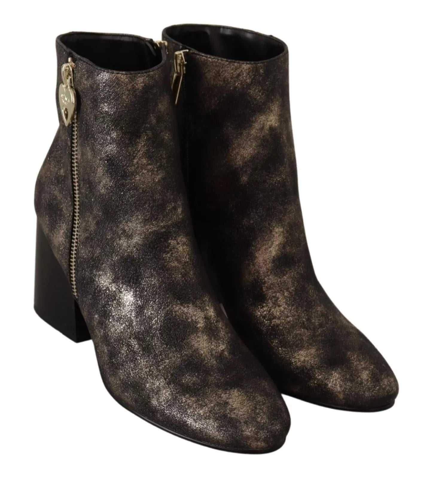 Pair of black boots with glittery texture