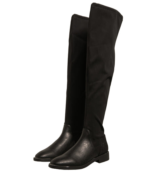 Black knee high boots with zipper detailing