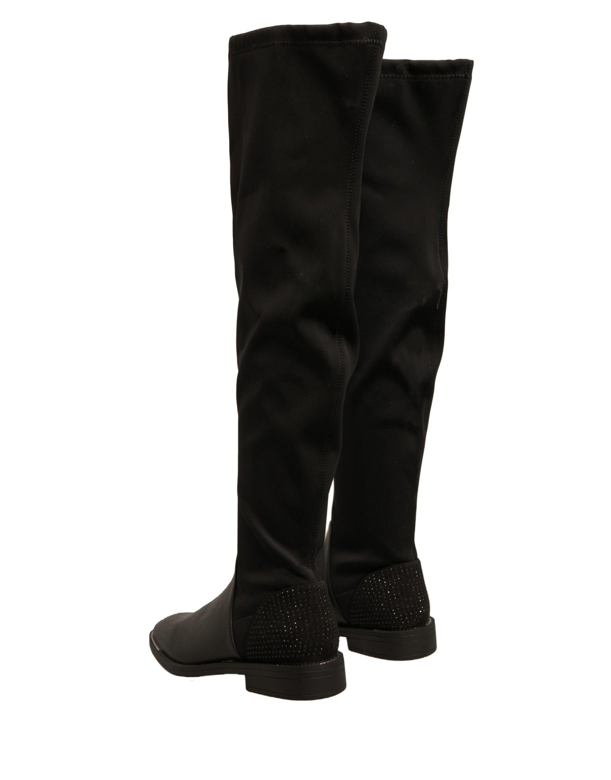 Black knee high boots with glittery heels