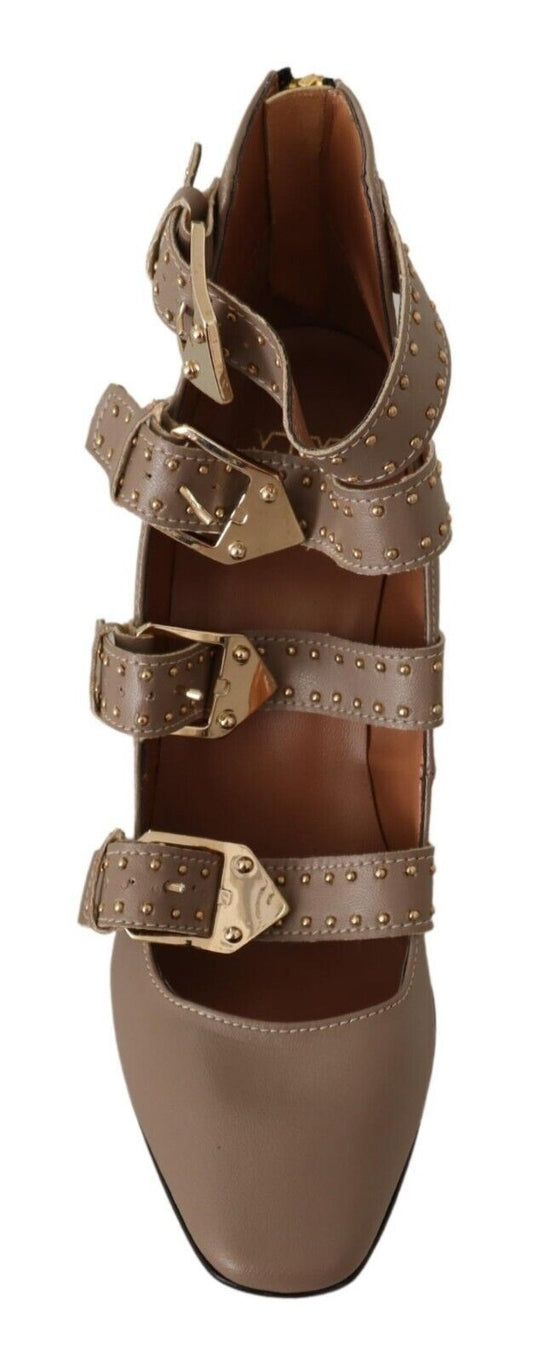 Brown leather women's shoe with straps and buckles