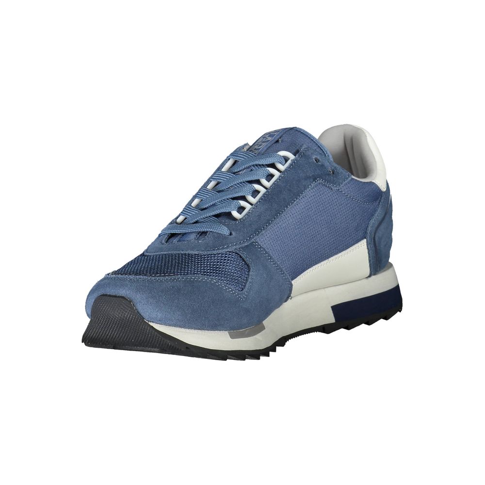 Blue polyester sneaker with white sole