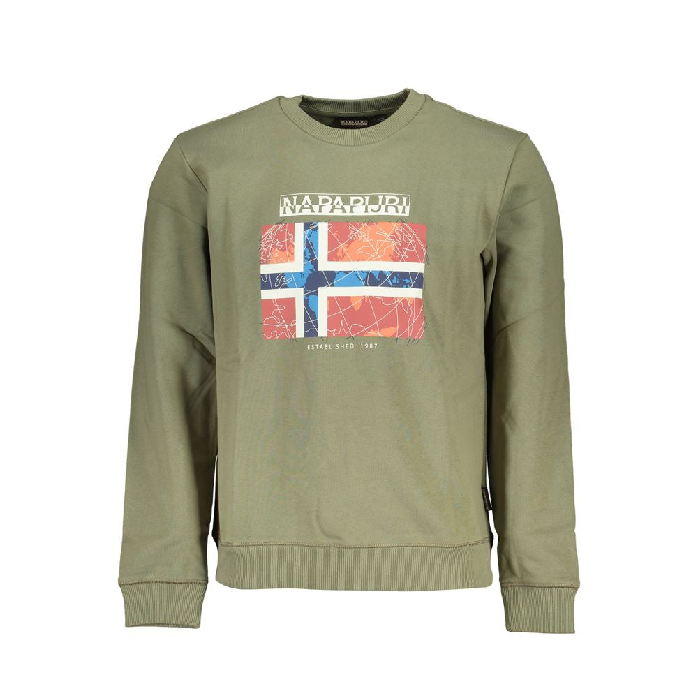 Green sweatshirt with colorful flag design on front